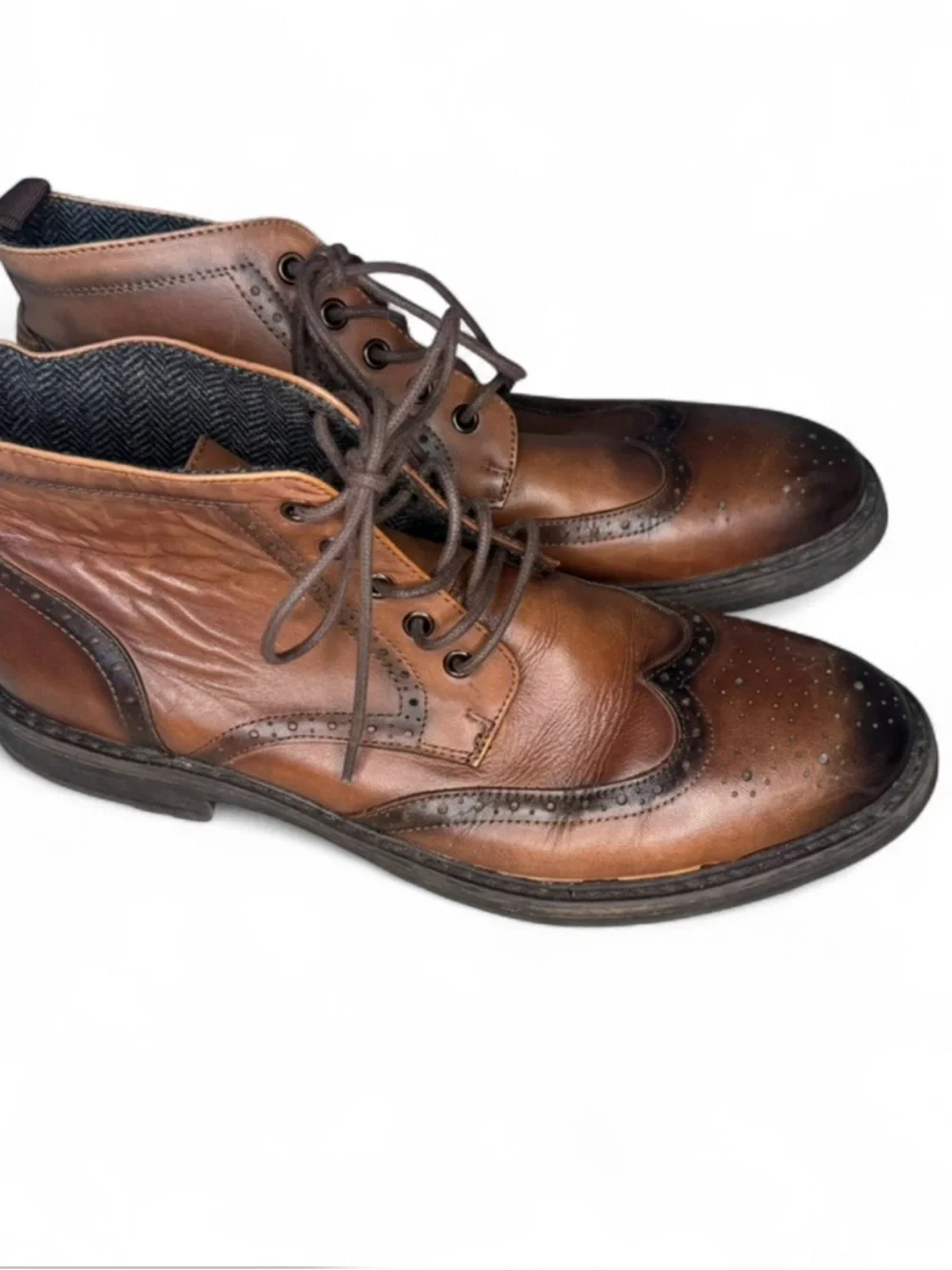 Kenneth Cole Reaction Brown Leather Wingtip Boots Men’s Size 11.5